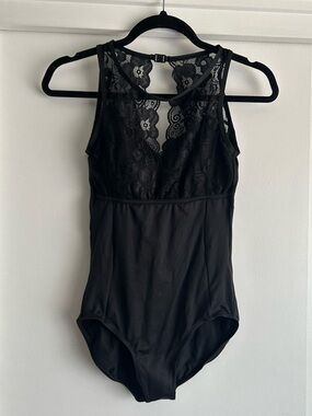 Black Leotard with Keyhole Lace Neckline and open back and built in bra